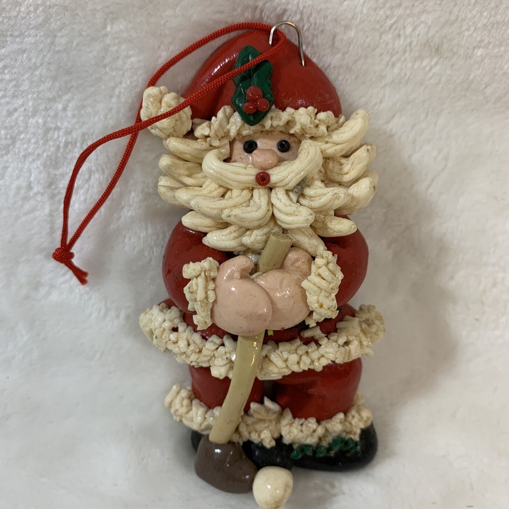 Vintage Glazed Dough Type Christmas Ornament Spaghetti Beard Golf Golfer Santa - Picture 12 of 12